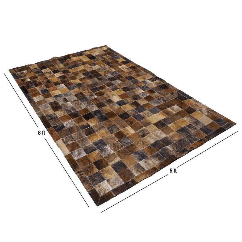 Tourmaline Plaid Hair On Leather Rug, Rectangle 5' x 8' - Coja