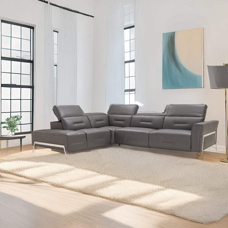 Tramonto Italian Leather Power Reclining Sectional – Dark Gray - Coja