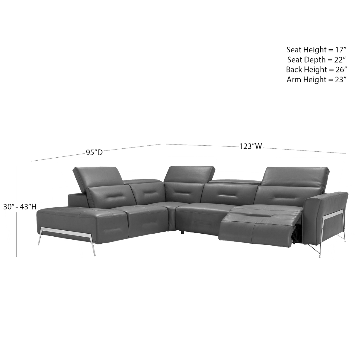Tramonto Italian Leather Power Reclining Sectional – Dark Gray - Coja