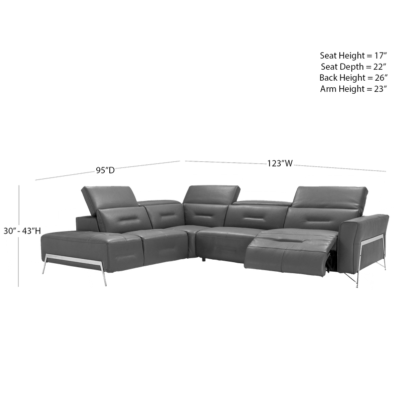 Tramonto Italian Leather Power Reclining Sectional – Dark Gray - Coja