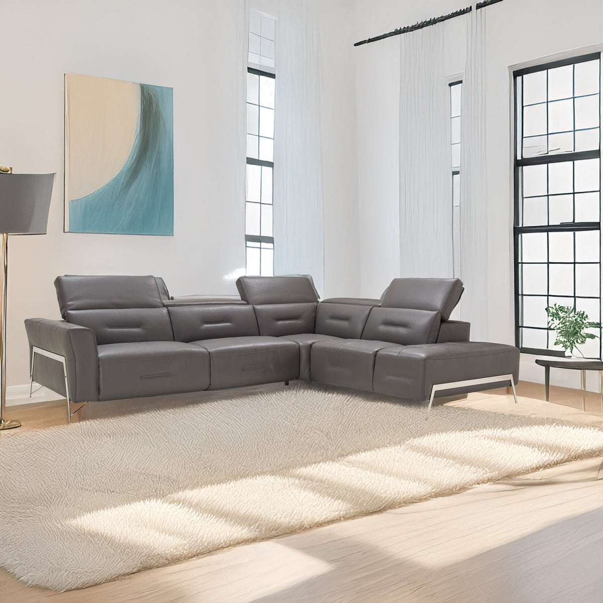 Tramonto Italian Leather Power Reclining Sectional – Dark Gray - Coja