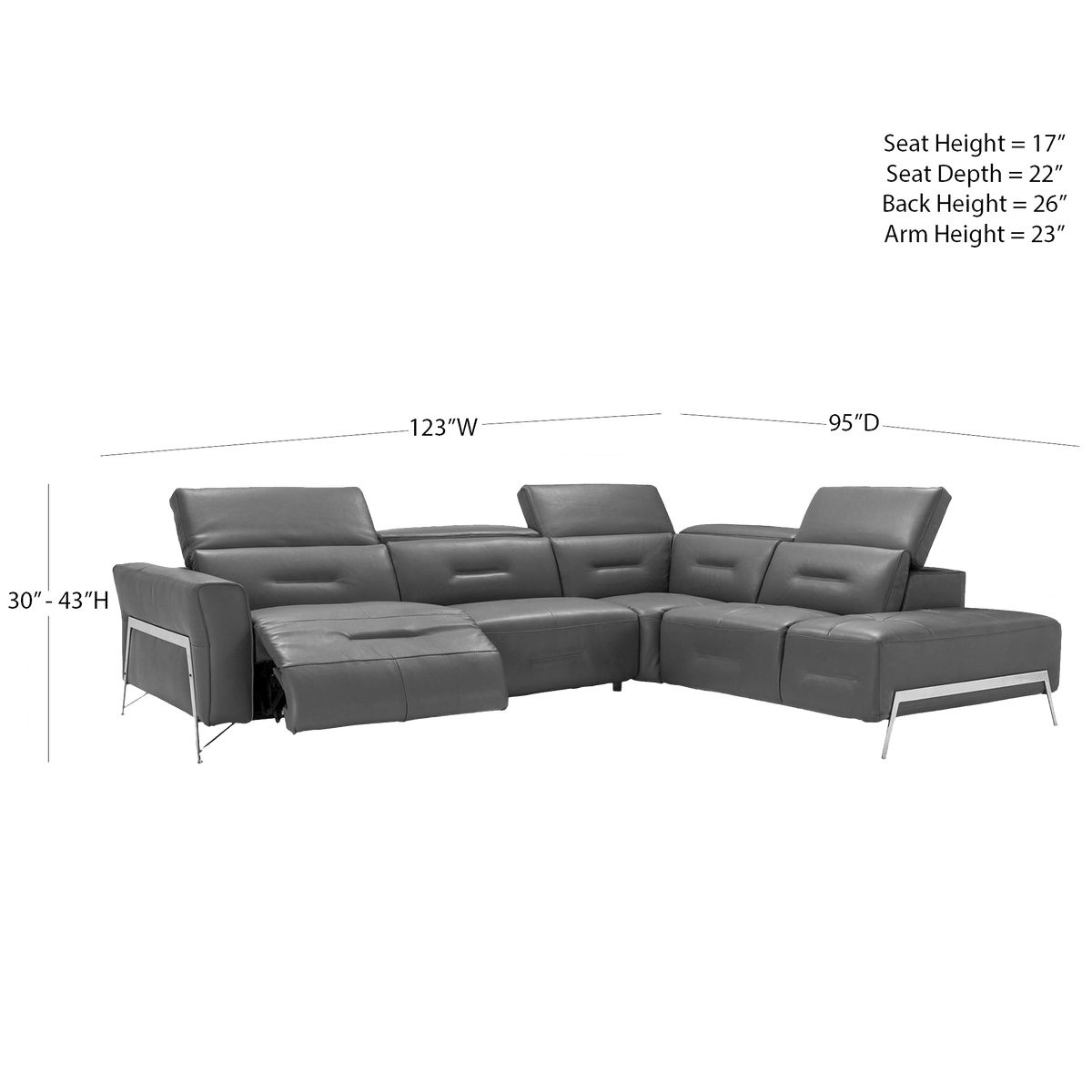 Tramonto Italian Leather Power Reclining Sectional – Dark Gray - Coja