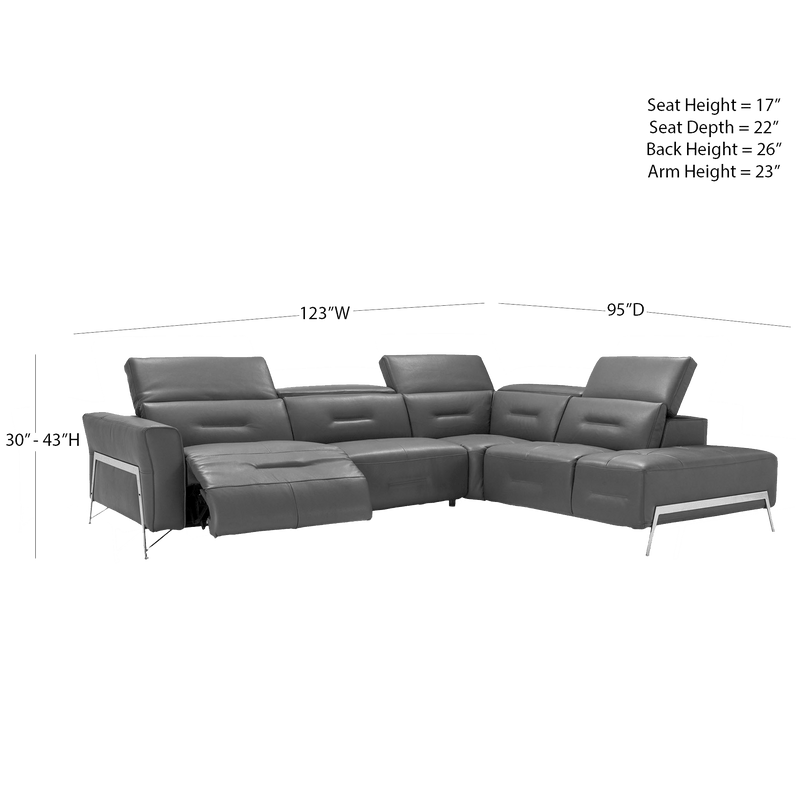 Tramonto Italian Leather Power Reclining Sectional – Dark Gray - Coja