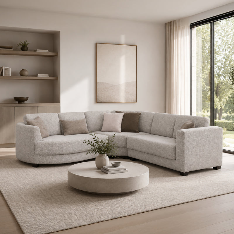 Tuzla Modern Curved Fabric Cuddler Sectional Sofa, Natural
