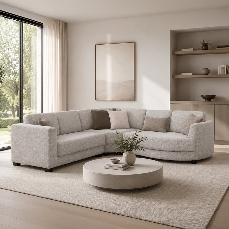 Tuzla Modern Curved Fabric Cuddler Sectional Sofa, Natural