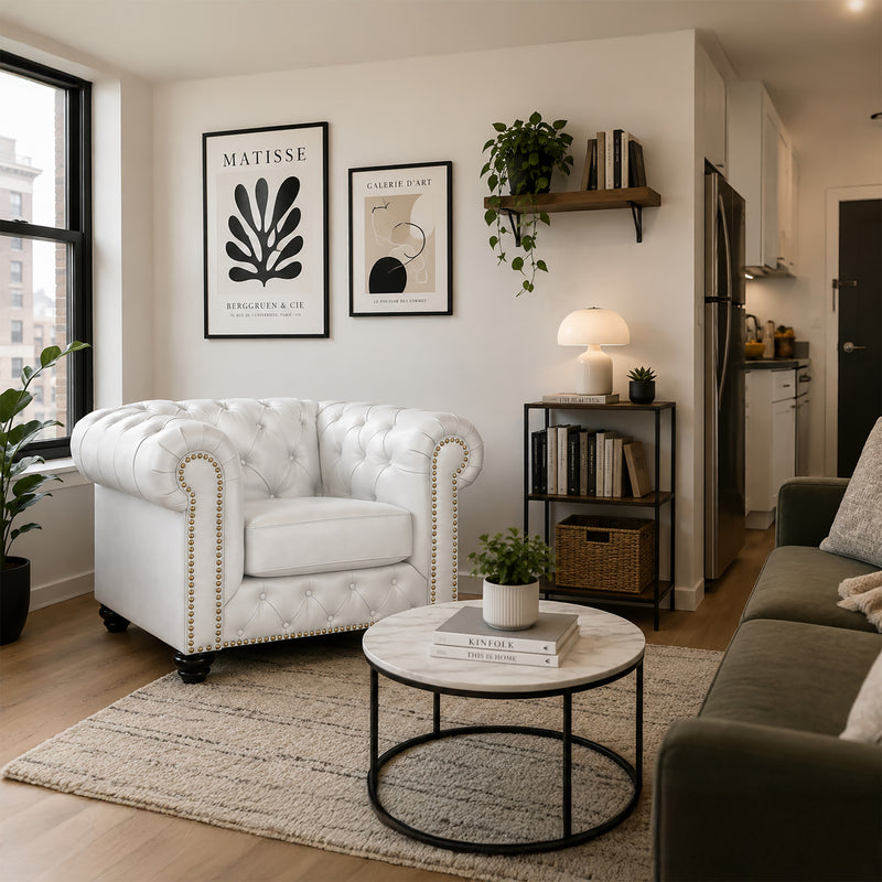 Wigan Leather Armchair Set With Tufting and Nailhead Trim - Coja