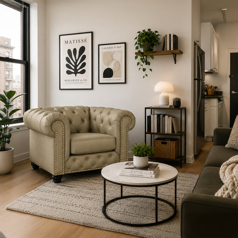 Wigan Leather Armchair Set With Tufting and Nailhead Trim - Coja