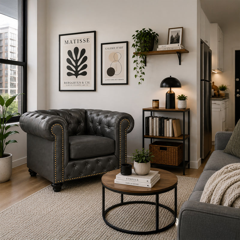 Wigan Leather Armchair Set With Tufting and Nailhead Trim - Coja