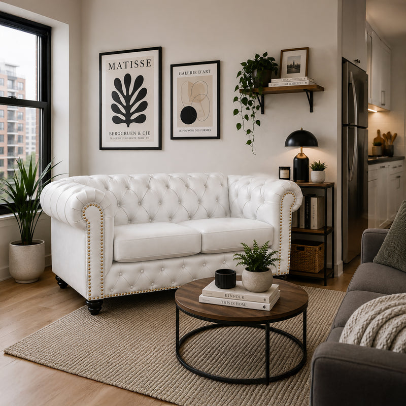 Wigan Leather Loveseat With Tufting and Nailhead Trim - Coja
