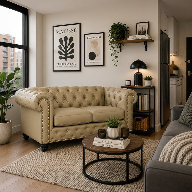 Wigan Leather Loveseat With Tufting and Nailhead Trim - Coja