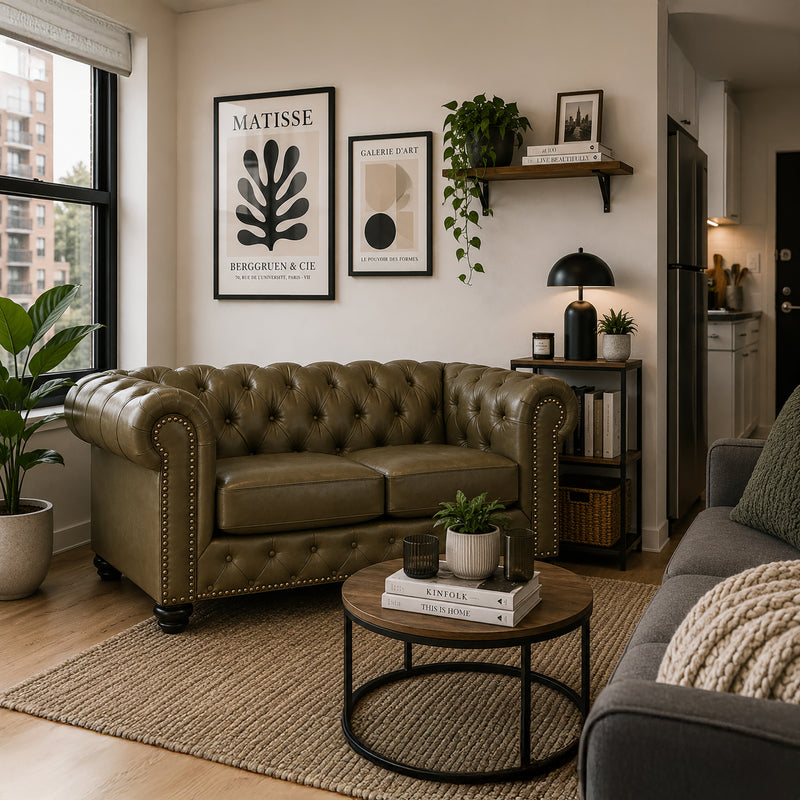 Wigan Leather Loveseat With Tufting and Nailhead Trim - Coja
