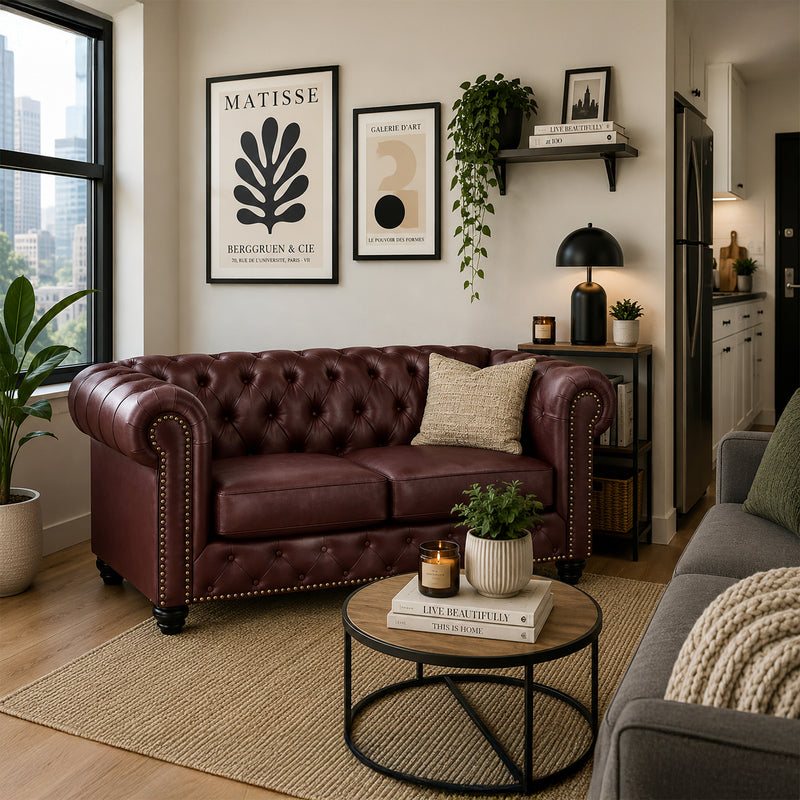 Wigan Leather Loveseat With Tufting and Nailhead Trim - Coja