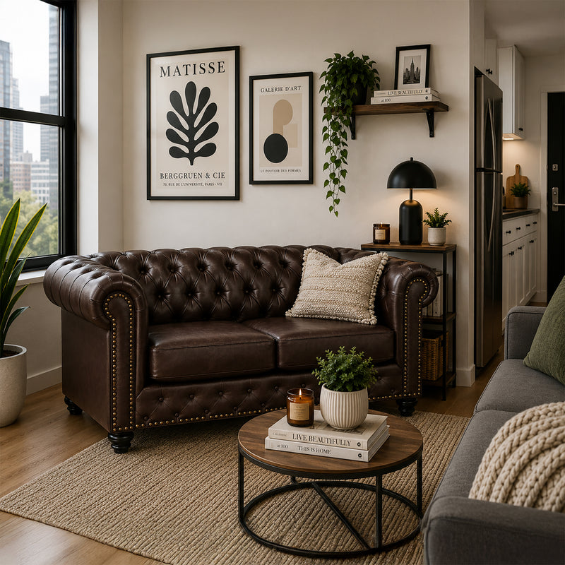 Wigan Leather Loveseat With Tufting and Nailhead Trim - Coja