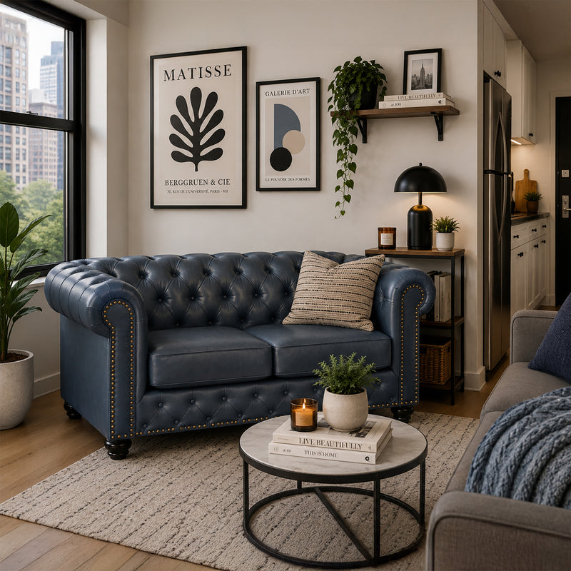 Wigan Leather Loveseat With Tufting and Nailhead Trim - Coja