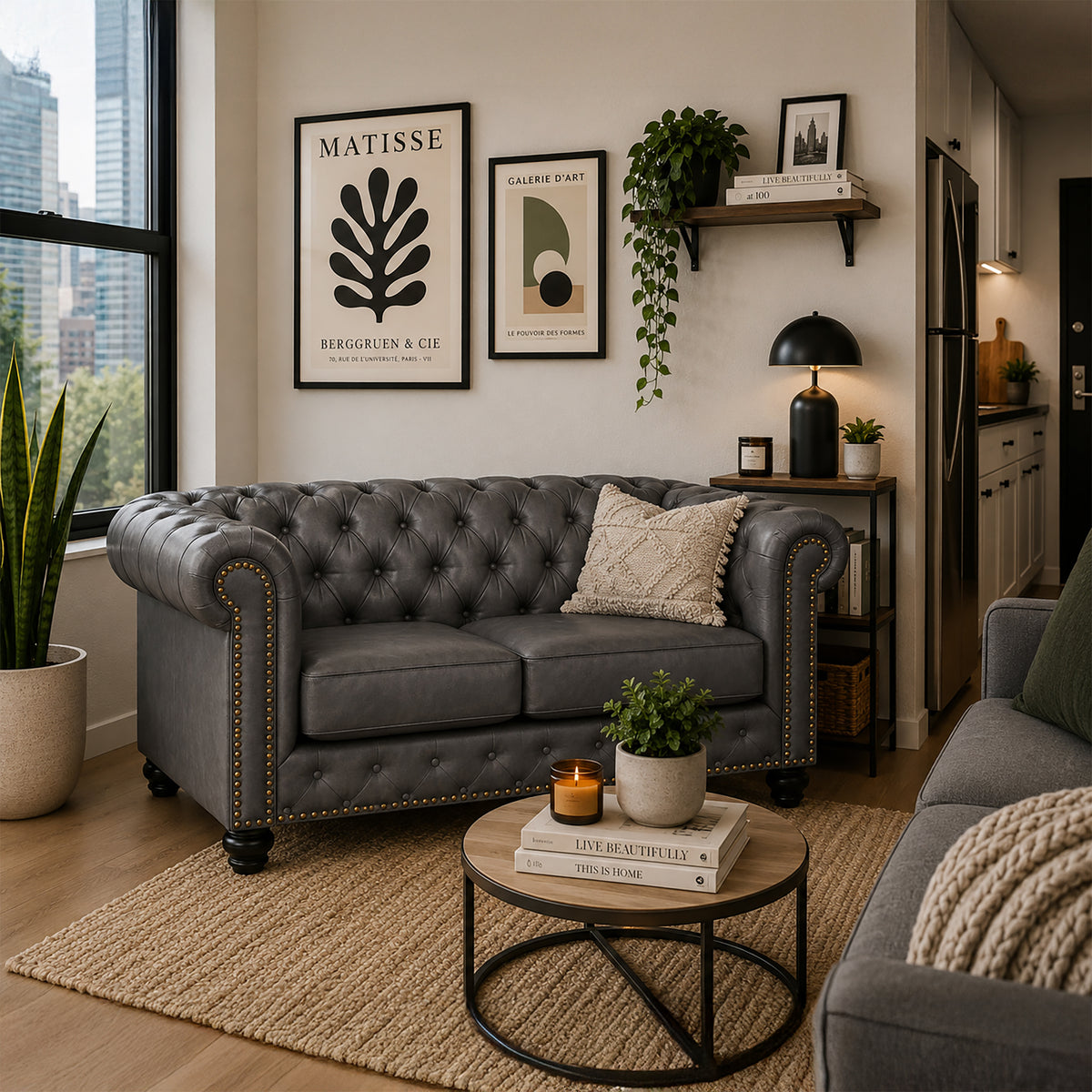 Wigan Leather Loveseat With Tufting and Nailhead Trim - Coja