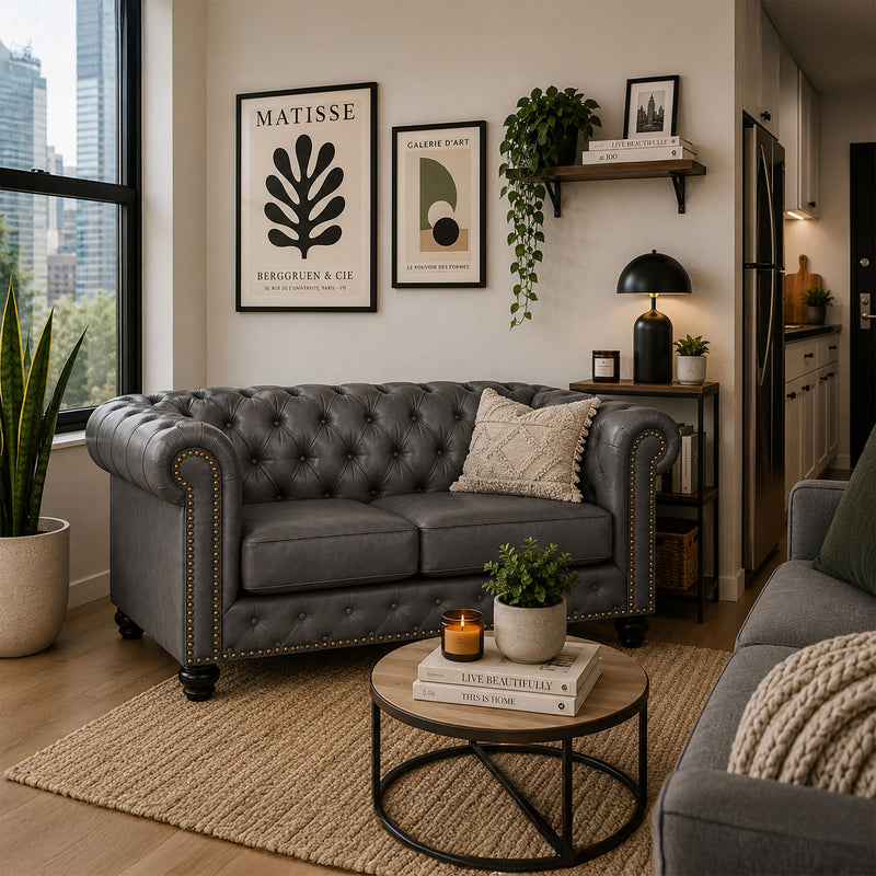 Wigan Leather Loveseat With Tufting and Nailhead Trim - Coja
