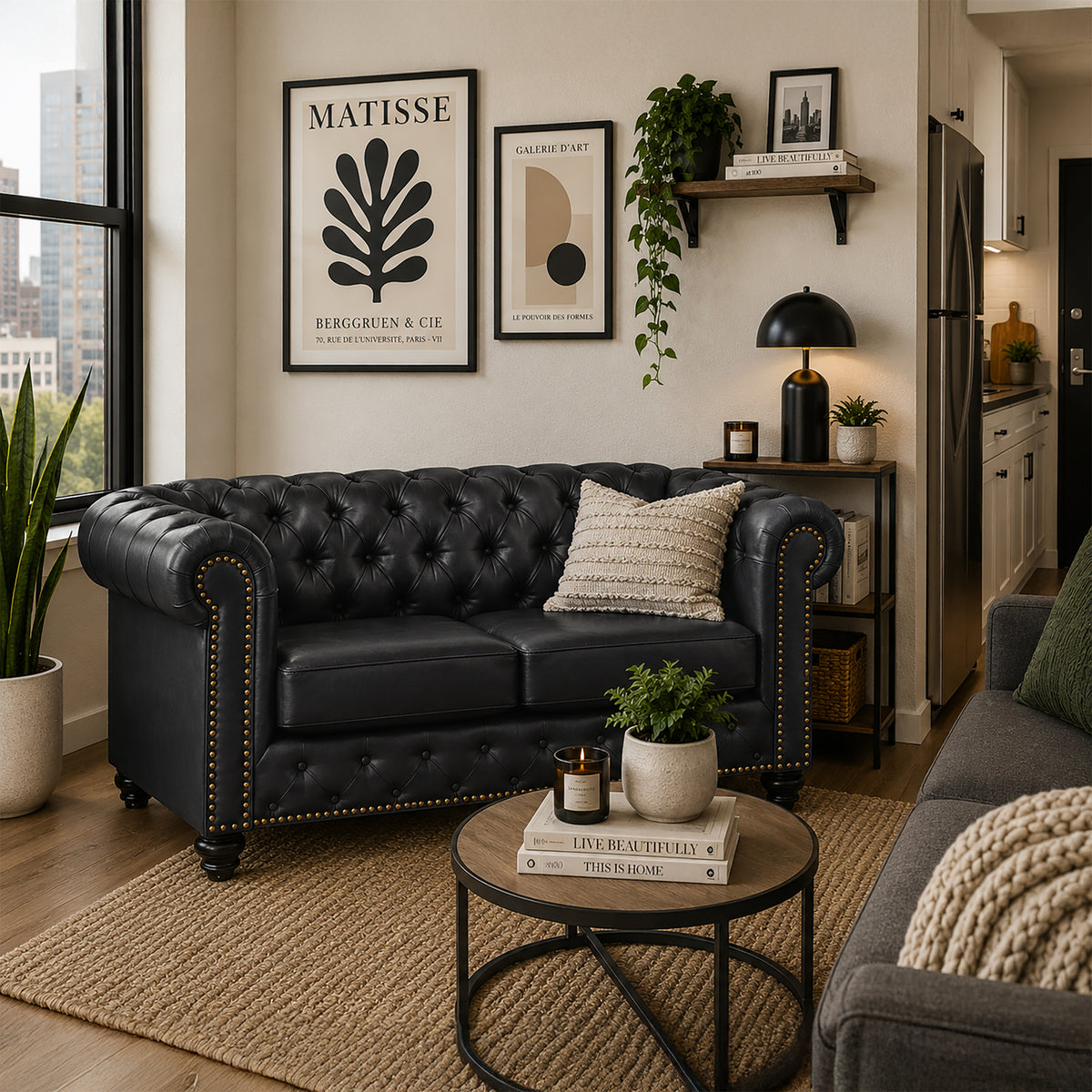 Wigan Leather Loveseat With Tufting and Nailhead Trim - Coja