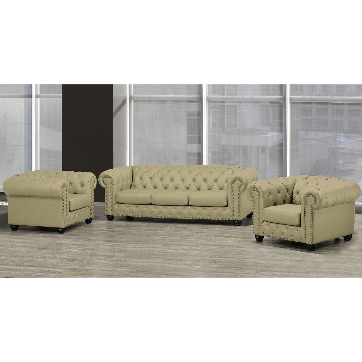 Wigan Top Grain Leather Sofa and Two Chair Set - Coja