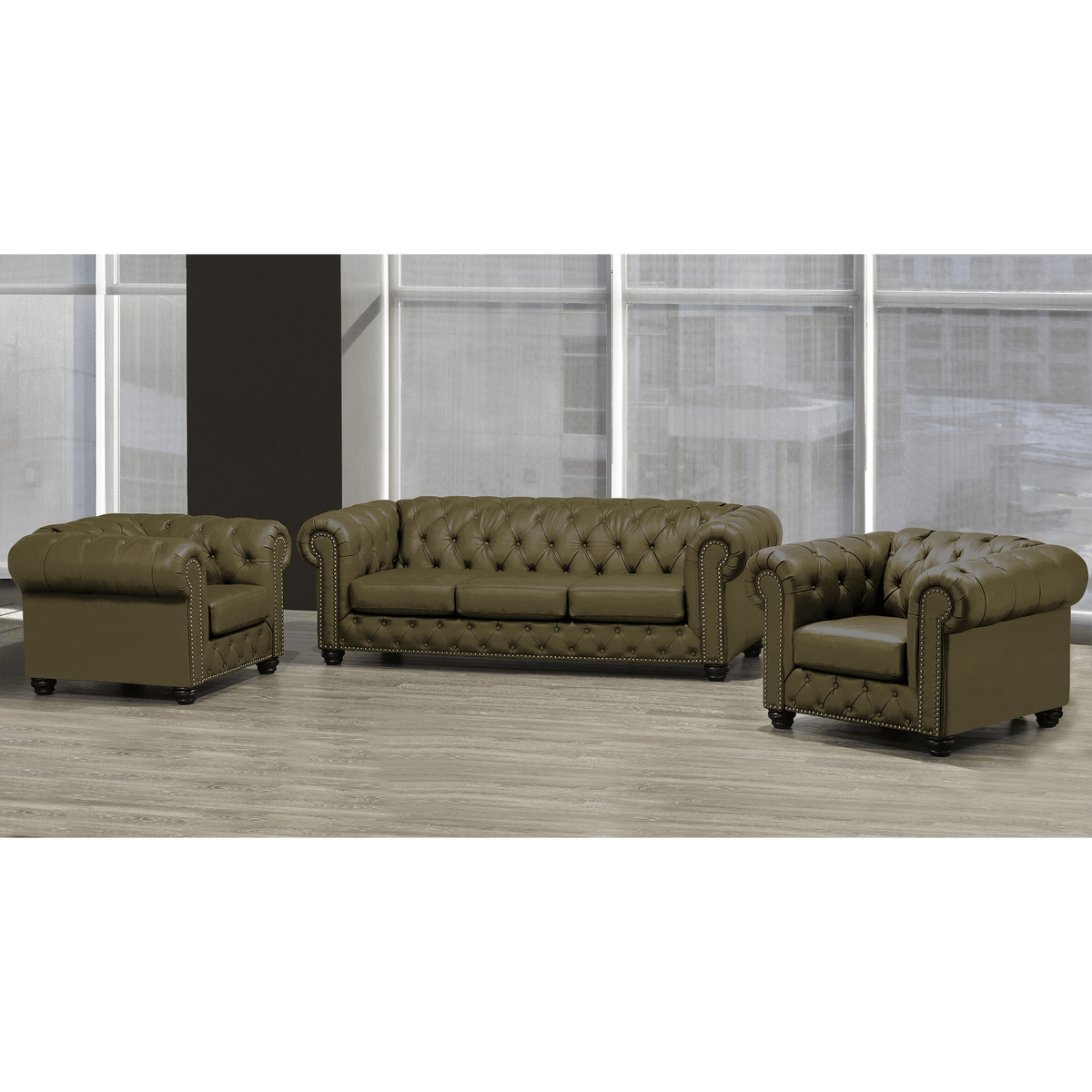 Wigan Top Grain Leather Sofa and Two Chair Set - Coja