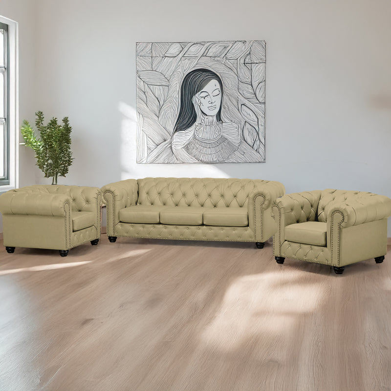 Wigan Top Grain Leather Sofa and Two Chair Set