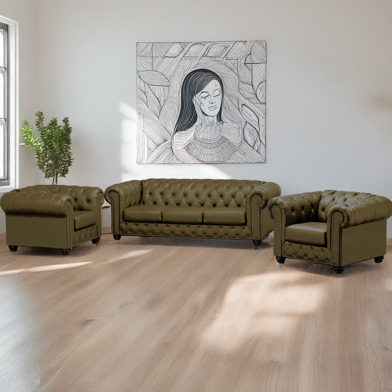 Wigan Top Grain Leather Sofa and Two Chair Set