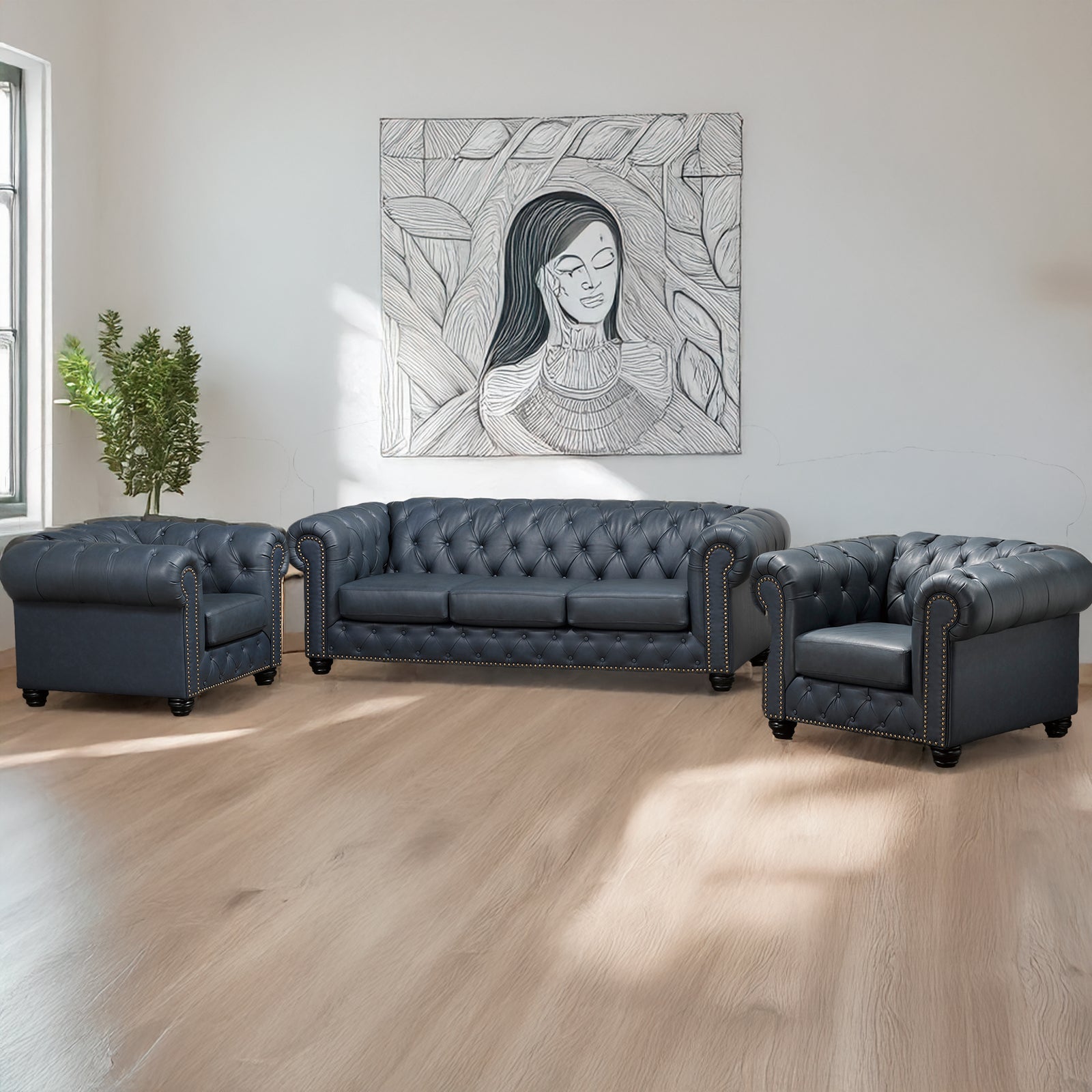 Wigan Top Grain Leather Sofa and Two Chair Set - Coja