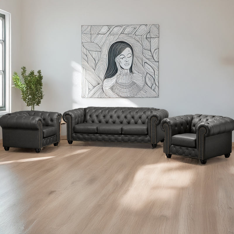 Wigan Top Grain Leather Sofa and Two Chair Set