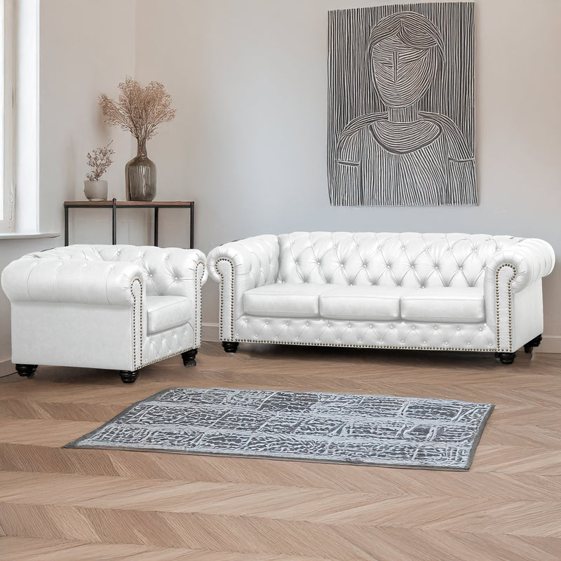 Wigan Leather Sofa & Armchair Set With Tufting and Nailhead Trim