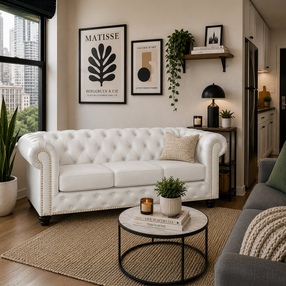 Wigan Leather Sofa With Tufting and Nailhead Trim - Coja