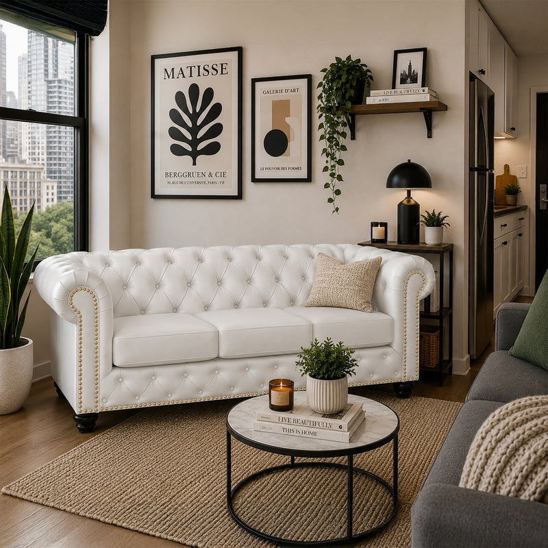 Wigan Leather Sofa With Tufting and Nailhead Trim - Coja