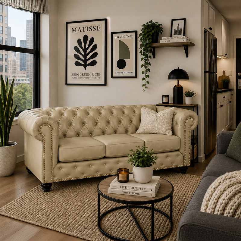 Wigan Leather Sofa With Tufting and Nailhead Trim - Coja