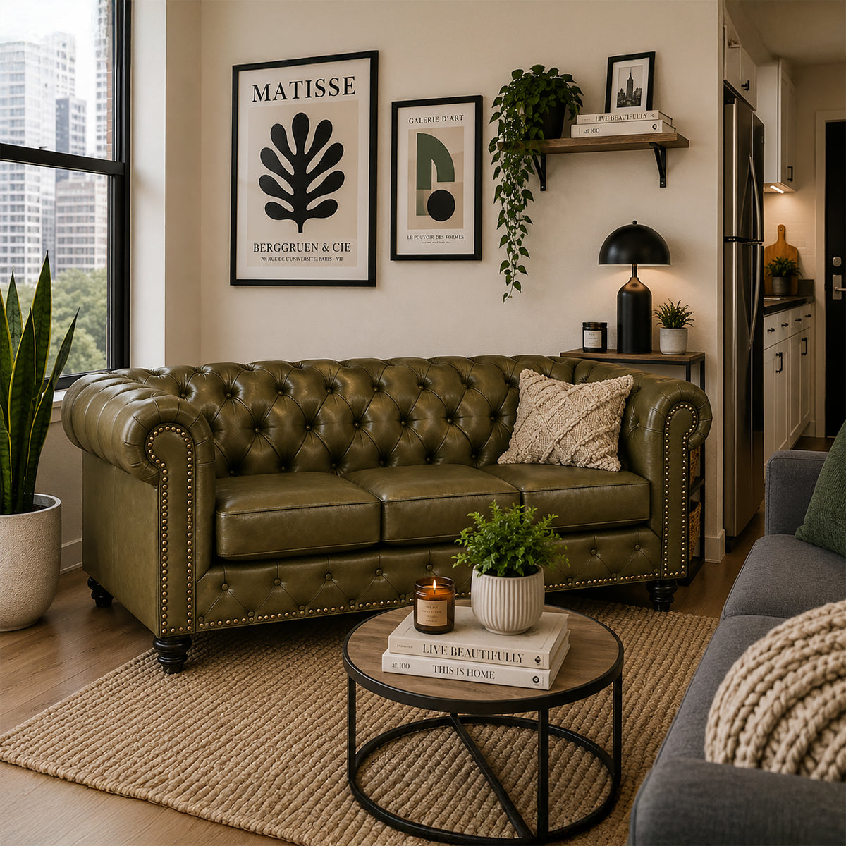 Wigan Leather Sofa With Tufting and Nailhead Trim - Coja