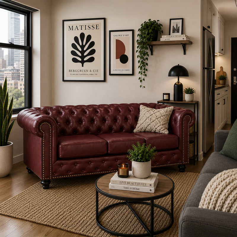 Wigan Leather Sofa With Tufting and Nailhead Trim - Coja