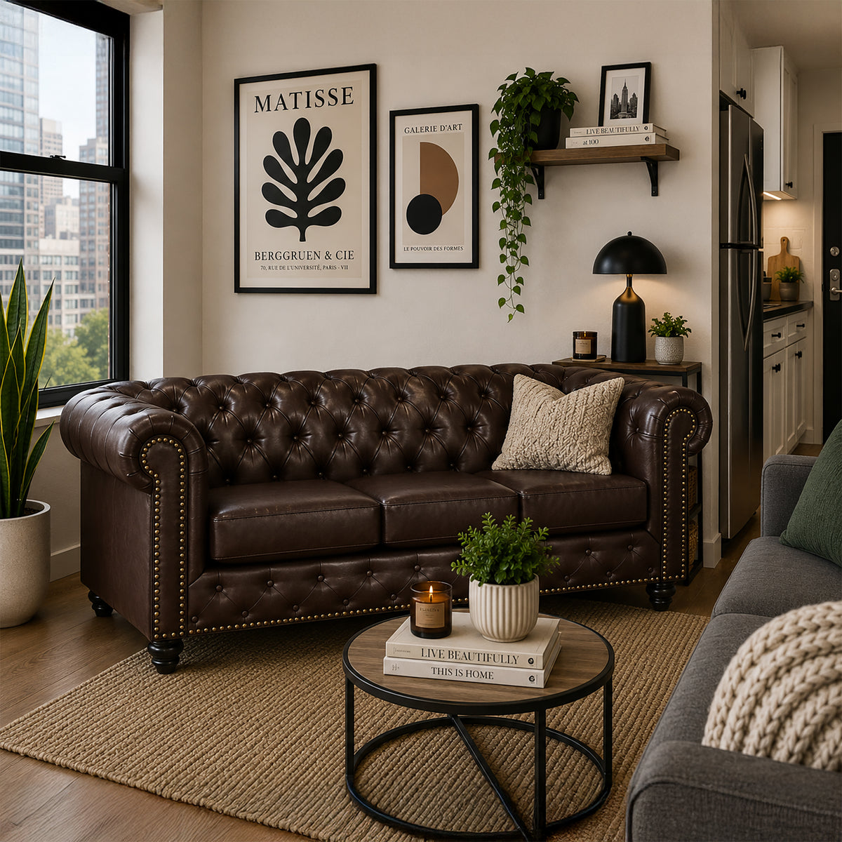 Wigan Leather Sofa With Tufting and Nailhead Trim - Coja