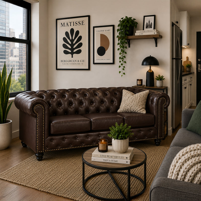 Wigan Leather Sofa With Tufting and Nailhead Trim - Coja