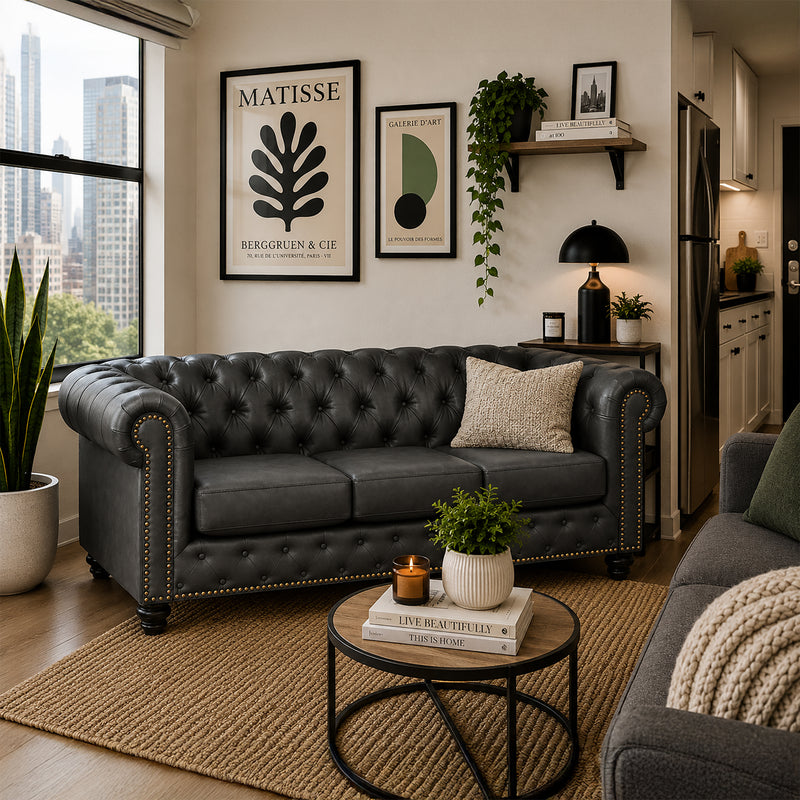 Wigan Leather Sofa With Tufting and Nailhead Trim - Coja