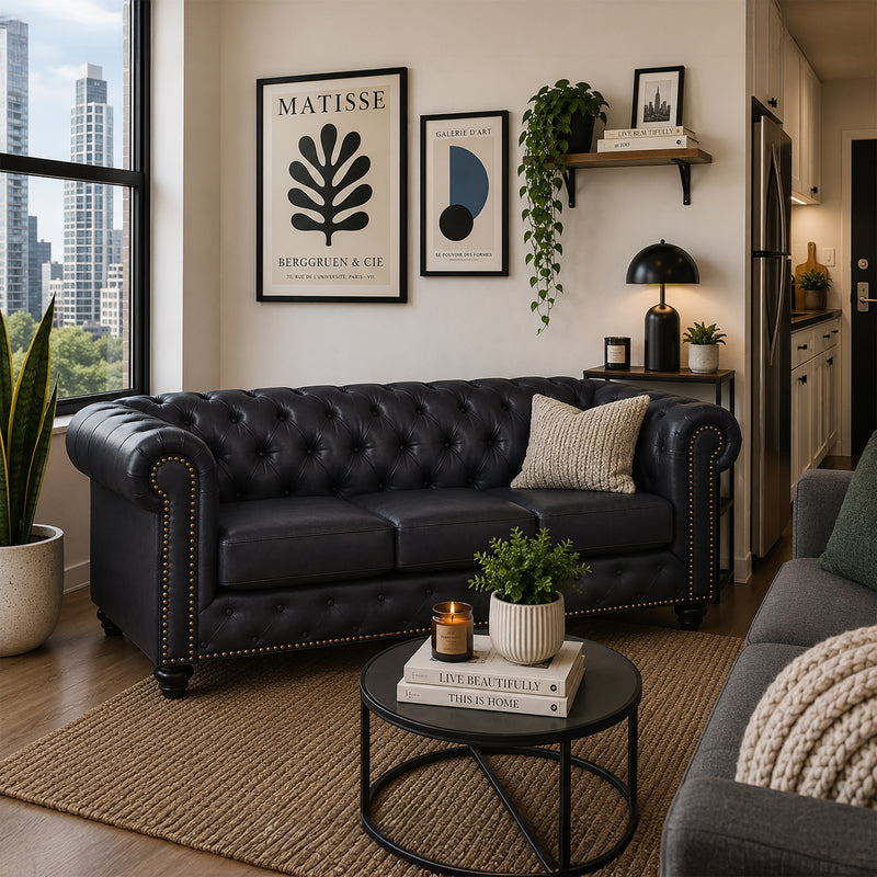 Wigan Leather Sofa With Tufting and Nailhead Trim - Coja
