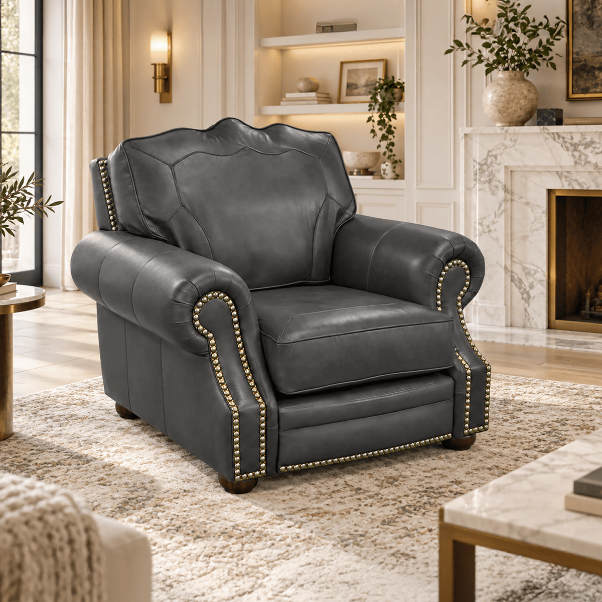 Winchester Genuine Leather Chair With Nailhead Trim - Made in the U.S.A. - Coja