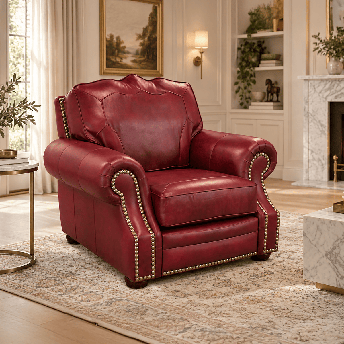 Winchester Genuine Leather Chair With Nailhead Trim - Made in the U.S.A. - Coja