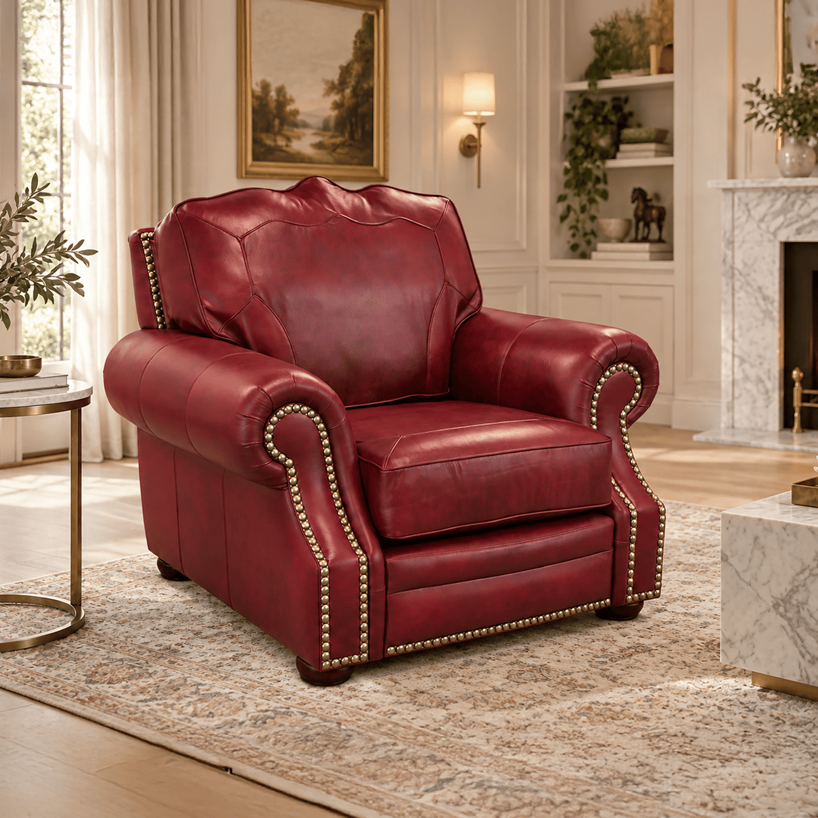 Winchester Genuine Leather Chair With Nailhead Trim - Made in the U.S.A. - Coja
