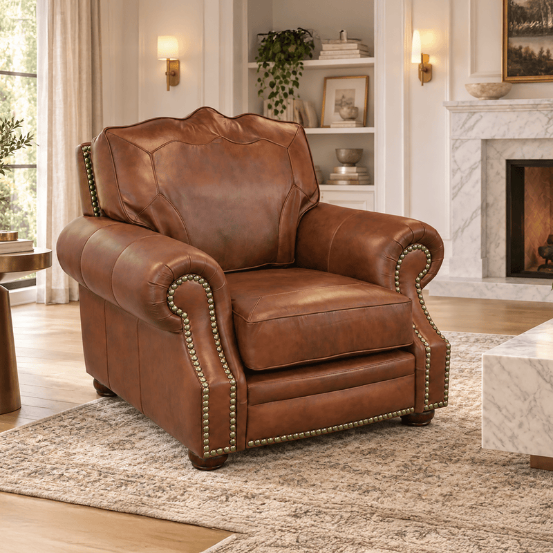 Winchester Genuine Leather Chair With Nailhead Trim - Made in the U.S.A. - Coja