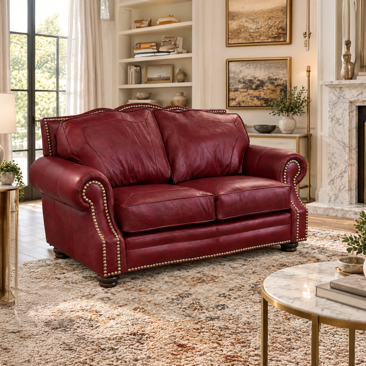 Winchester Genuine Leather Loveseat With Nailhead Trim - Made in the U.S.A. - Coja