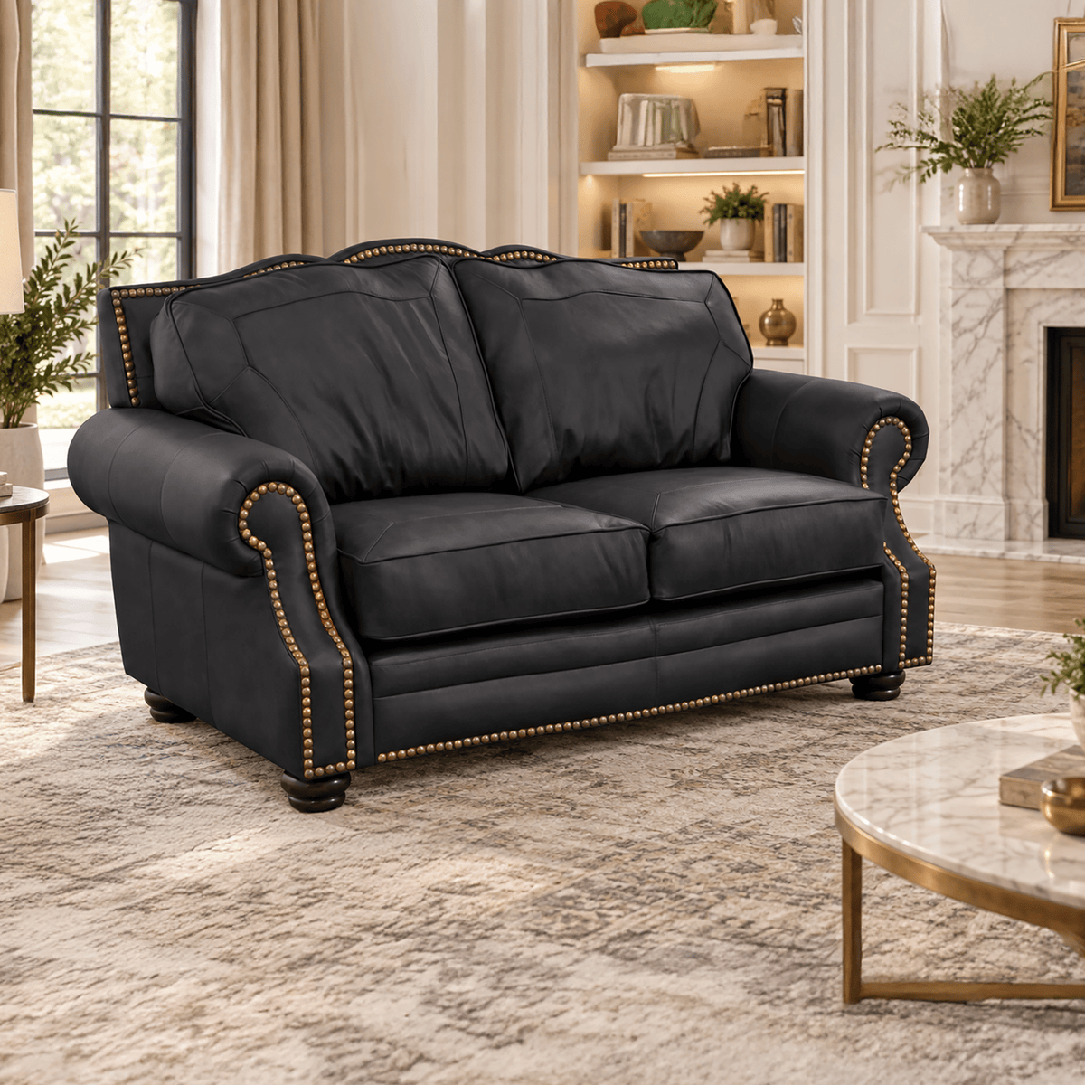 Winchester Genuine Leather Loveseat With Nailhead Trim - Made in the U.S.A. - Coja