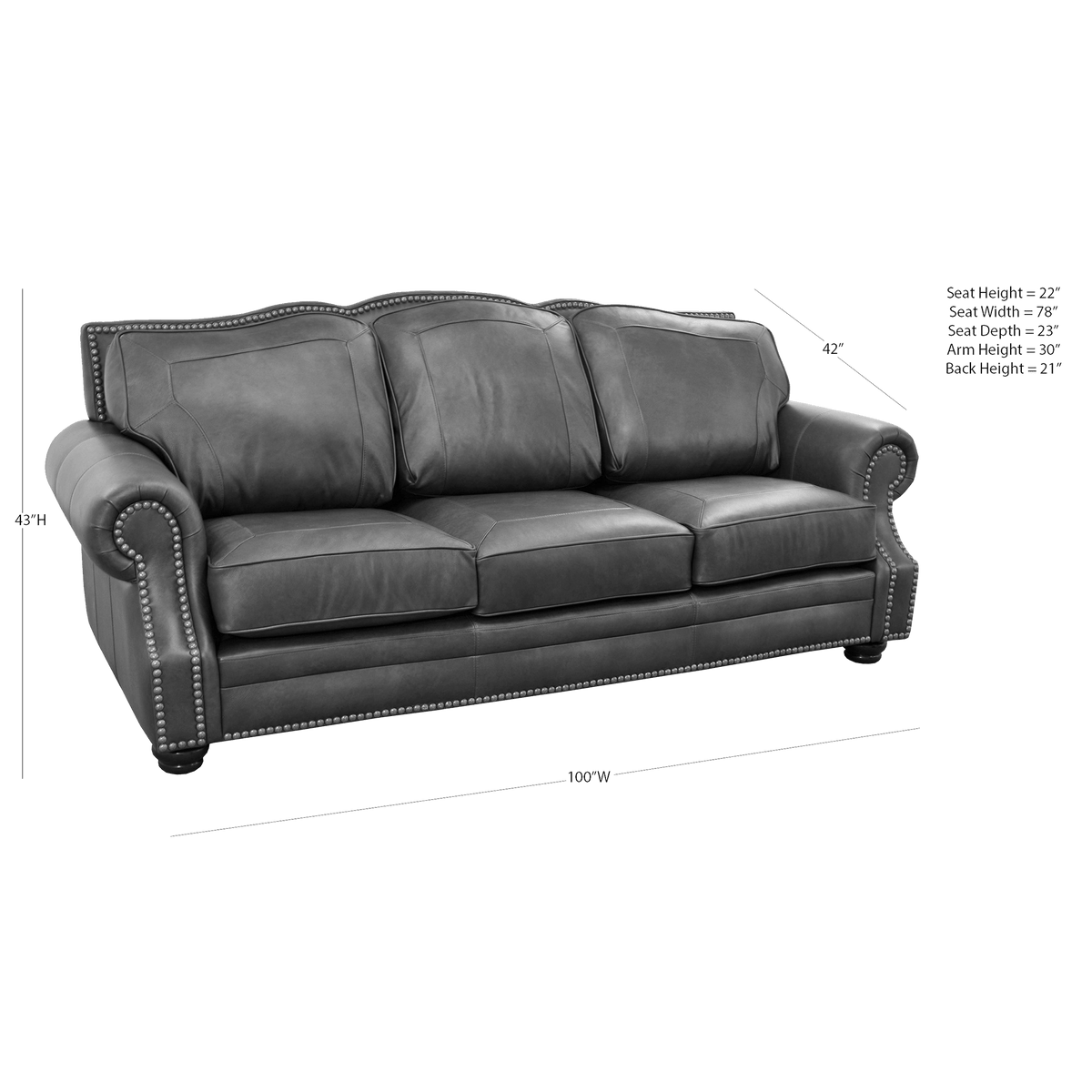 Winchester Genuine Leather Sofa With Nailhead Trim - Made in the U.S.A. - Coja