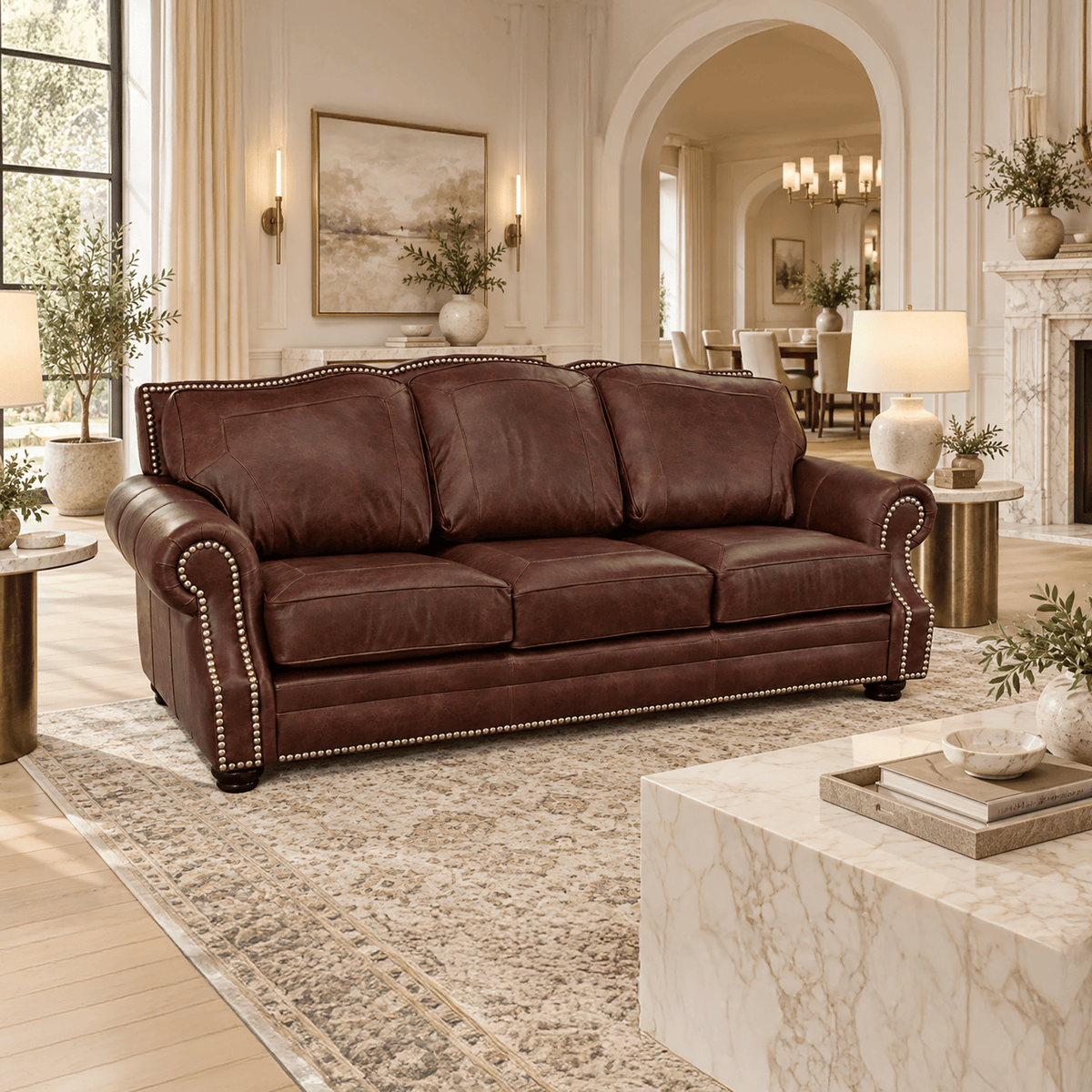 Winchester Genuine Leather Sofa With Nailhead Trim - Made in the U.S.A. - Coja