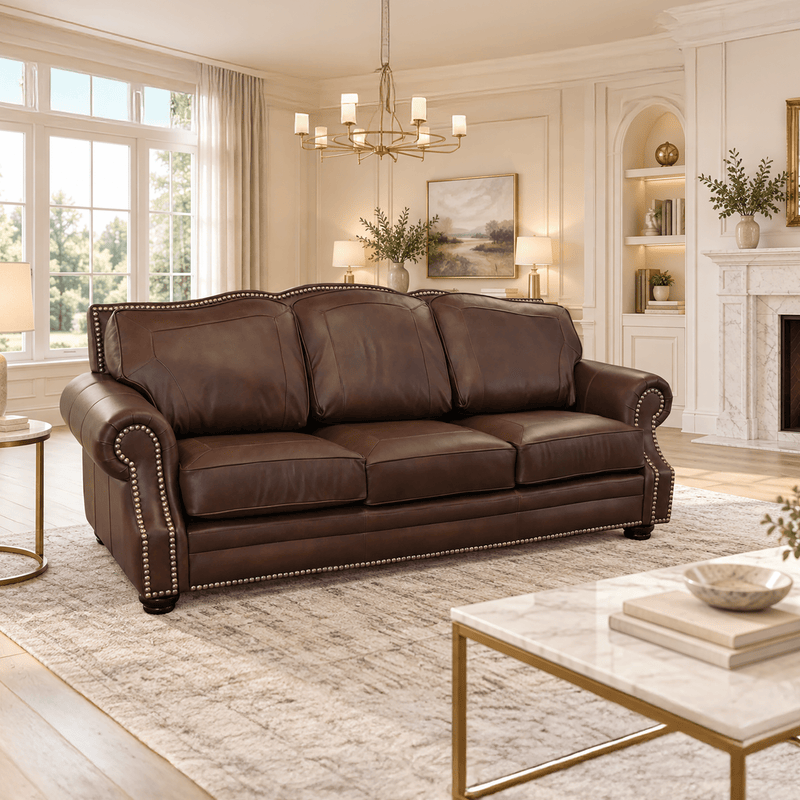 Winchester Genuine Leather Sofa With Nailhead Trim - Made in the U.S.A. - Coja