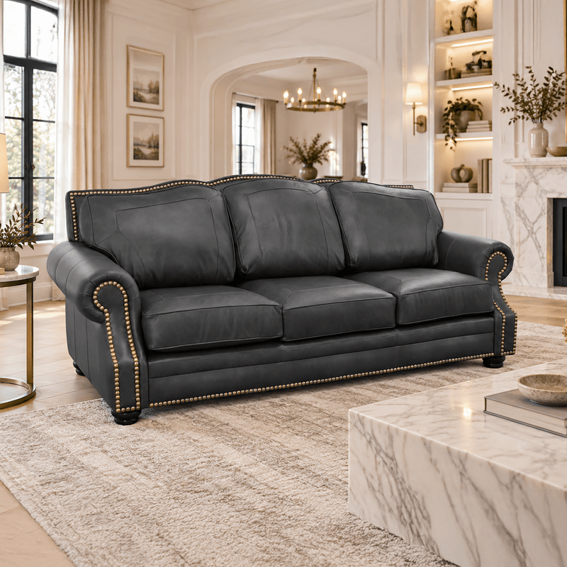Winchester Genuine Leather Sofa With Nailhead Trim - Made in the U.S.A. - Coja