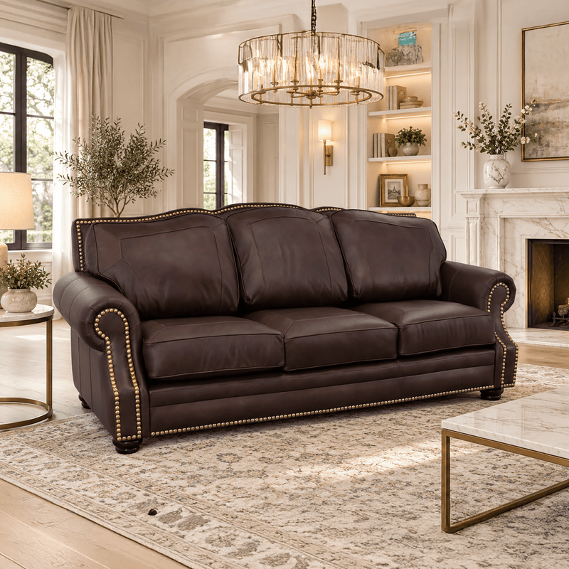Winchester Genuine Leather Sofa With Nailhead Trim - Made in the U.S.A. - Coja