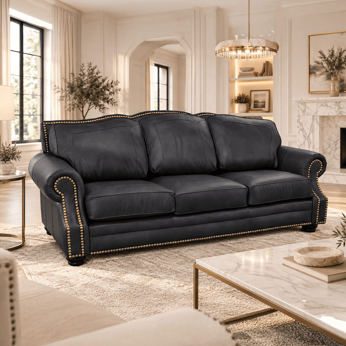 Winchester Genuine Leather Sofa With Nailhead Trim - Made in the U.S.A. - Coja