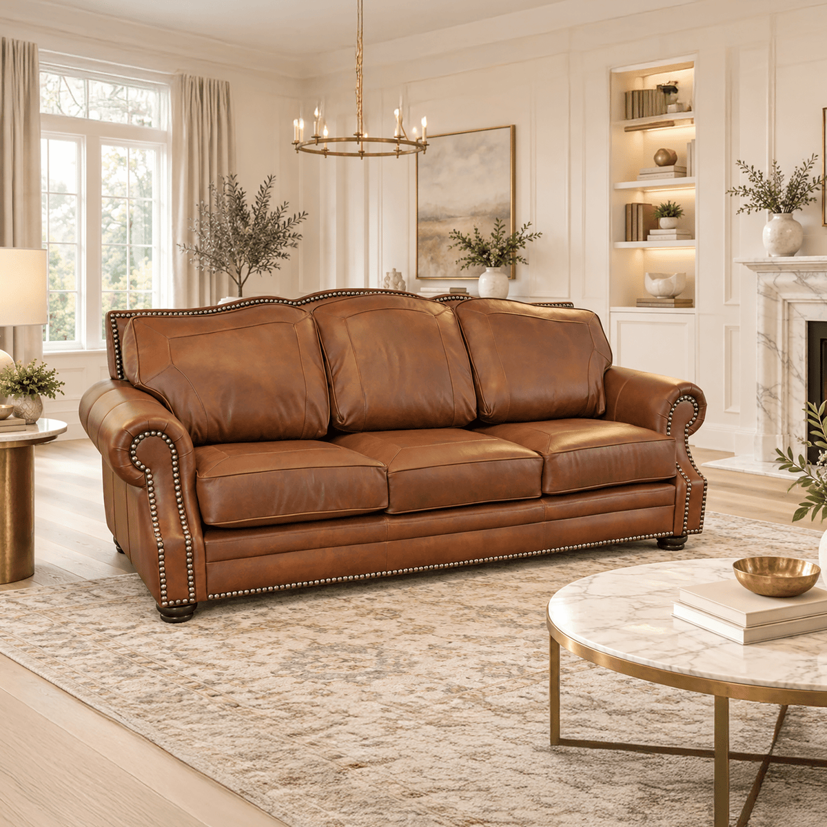 Winchester Genuine Leather Sofa With Nailhead Trim - Made in the U.S.A. - Coja